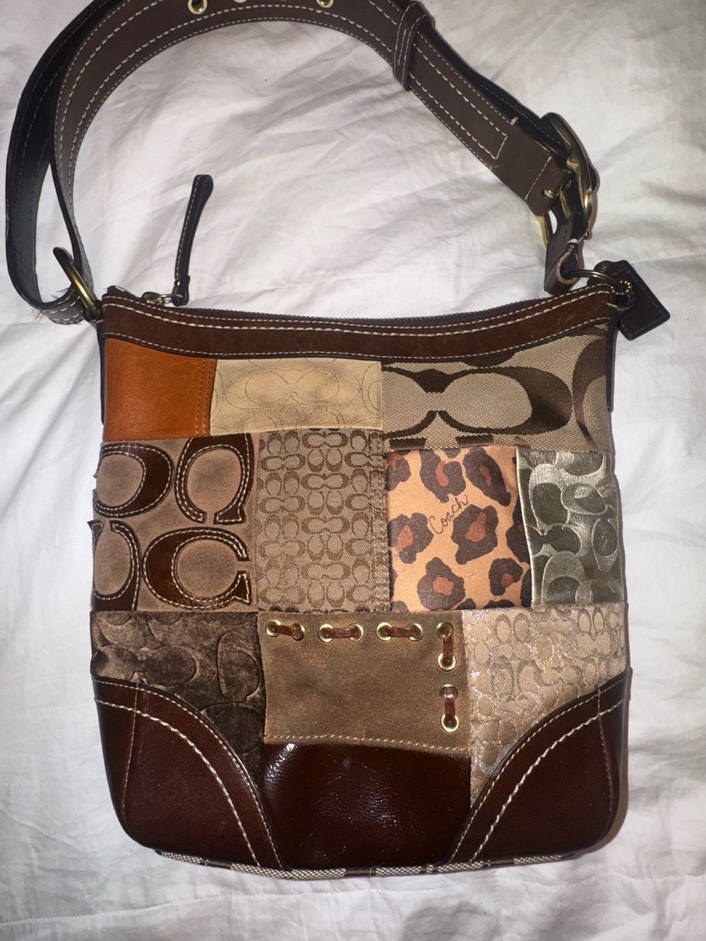 Coach Patchwork Signature Canvas and Leather & Suede Shoulder Bag - Brown/Tan
